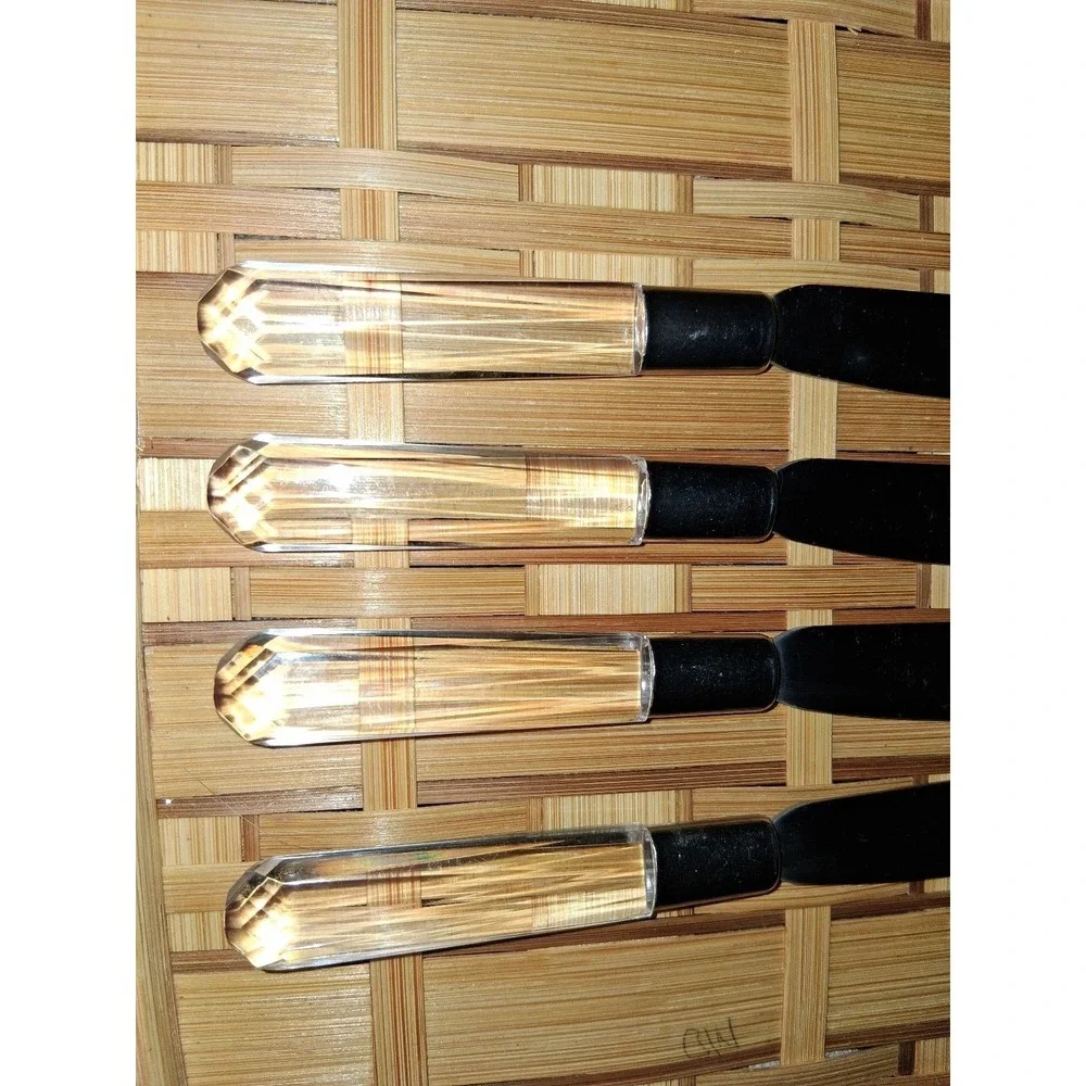 Vintage MCM Lucite Style Spreader Knives Set of 4 clear Acrylic Handles Stainles